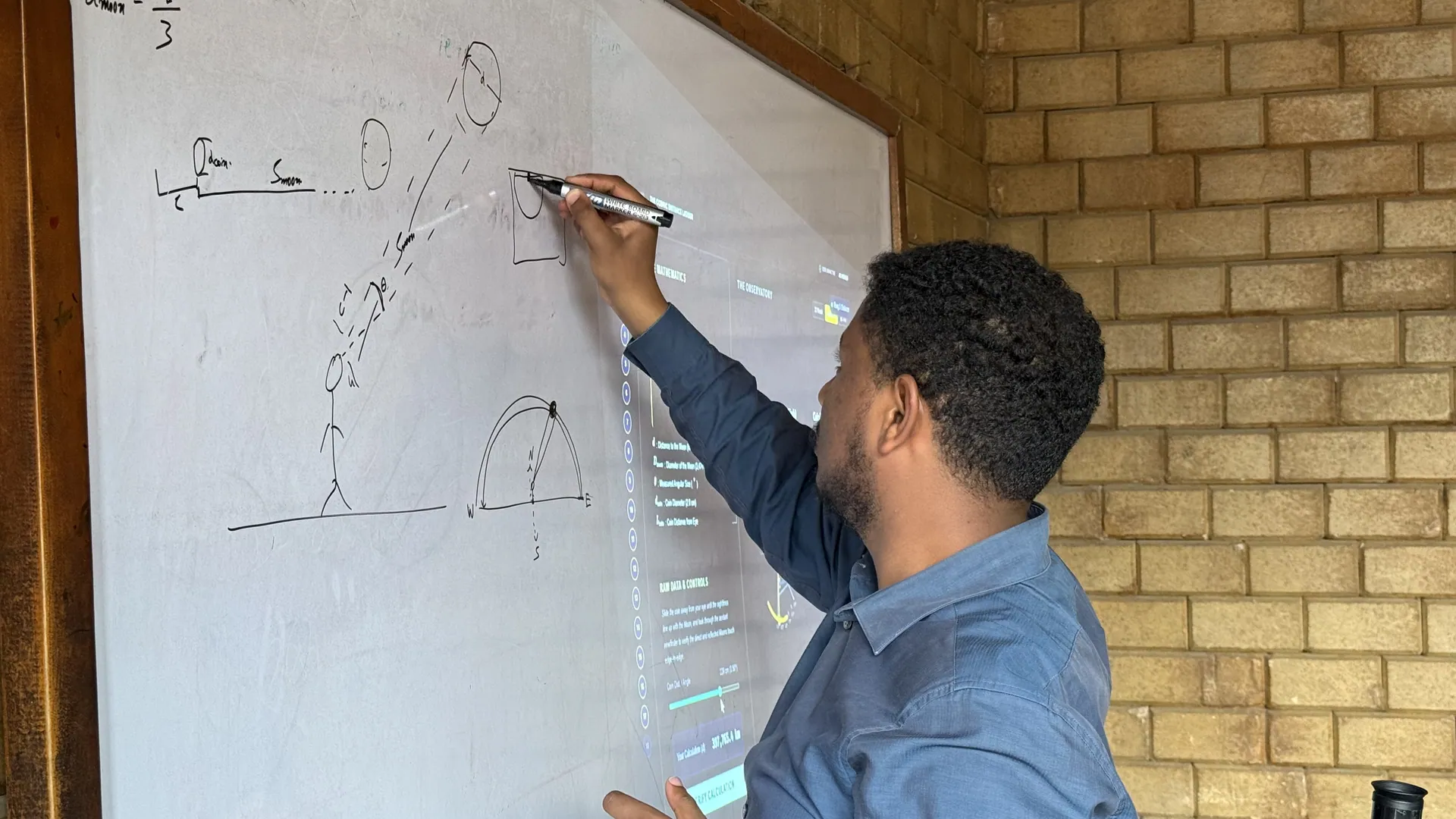 A trainer works through orbits on the whiteboard
